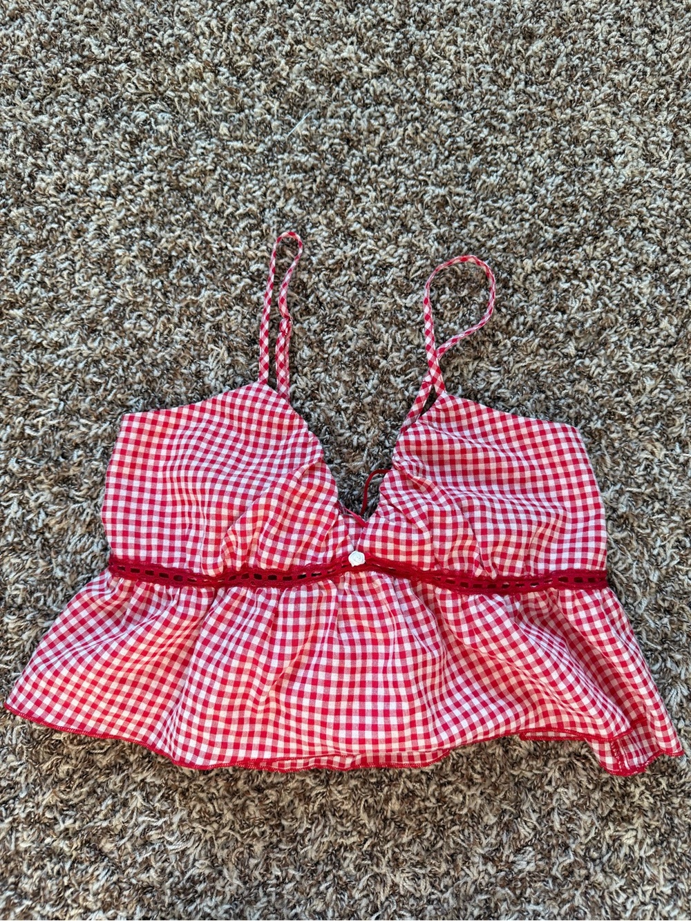 La Hearts Red Gingham Peplum Cami